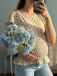 SHEIN Polka Dot Pleated Casual Versatile Maternity Top Baby Shower Summer - Multicolor - View 1