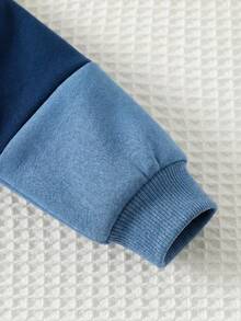 Cozy Pixies Unisex Loose Color Block Patchwork Blue Fleece Thick Pullover Pullover Sweatshirt, Suitable For Winter - Multicolor - View 5