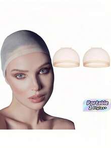 2 Packs Natural Skin Tone Breathable Invisible Wig Caps Unisex Elastic Mesh Hair Net For Cosplay Dance Party Performance DIY Wig Making Fits All Face Shapes - multicolor - View 1