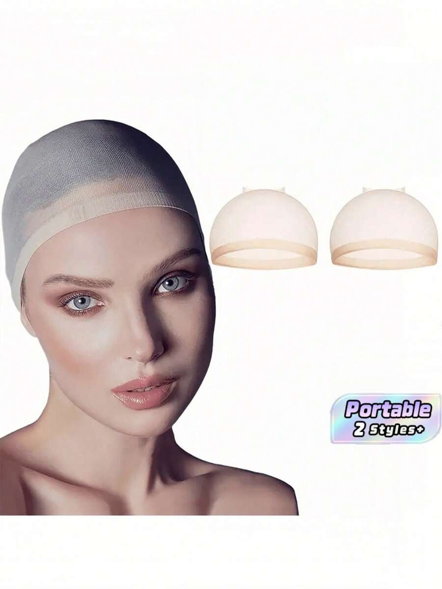2 Packs Natural Skin Tone Breathable Invisible Wig Caps Unisex Elastic Mesh Hair Net For Cosplay Dance Party Performance DIY Wig Making Fits All Face Shapes - multicolor - View 1