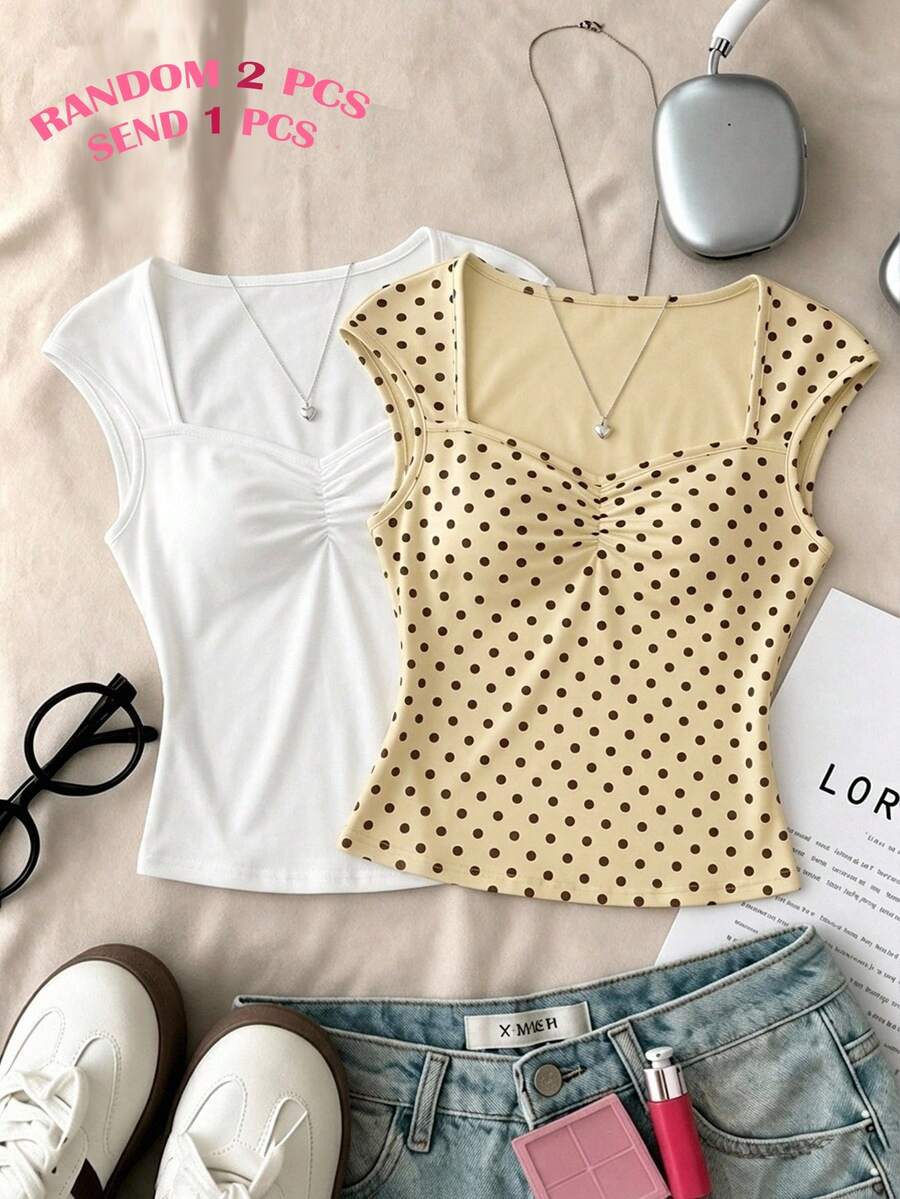 Teen Girls Casual Cute Minimalist Fitted Top Suitable For Spring And Summer, Personalized Outfit Back-To-School - White - View 1