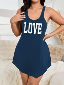 SHEIN Casual Underwear&Sleepwear 大尺碼女款字母印花休閒睡袍 - 藏蓝色 - 查看 4