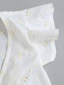 Sweetra 女款夏季刺繡布料綁帶荷葉邊下襬休閒浪漫上衣 - 白色 - 查看 4