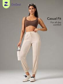 OutZeal Pantalones deportivos para mujer, joggers de punto para gimnasio y entrenamiento, pantalones activos - Caqui - Ver 1