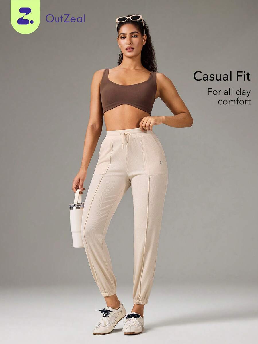 OutZeal Pantalones deportivos para mujer, joggers de punto para gimnasio y entrenamiento, pantalones activos - Caqui - Ver 1