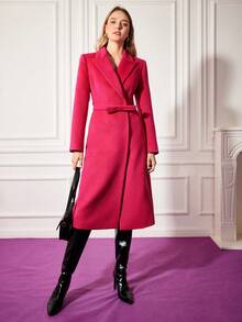 MOTF PREMIUM Abrigo con cinturón con lazo mezcla de lana - Rosa Fucsia - Ver 6