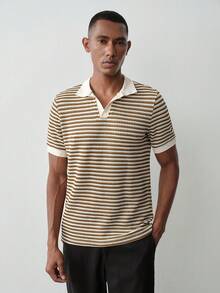 MENRIVO 男士条纹短袖休闲通勤 Polo 衫 - 彩色 - 查看 3