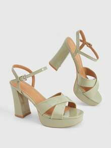 CUCCOO LuxiPop Sandal Wedges Platform Wanita, Ujung Terbuka, Tali Silang, Gesper Pergelangan Kaki, Hak Tebal, Cocok untuk Wanita yang Mengenakan Pakaian untuk Pesta Musim Panas dan Pernikahan - Hijau - View 4