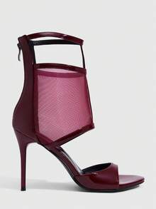 CUCCOO SZL Stylish And Sexy Women's High-Heeled Sandals Mesh Breathable Hollow Design Banquet Party Women's Shoes Cool Boots Prom Heels Summer Shoes - Burgundy - View 1