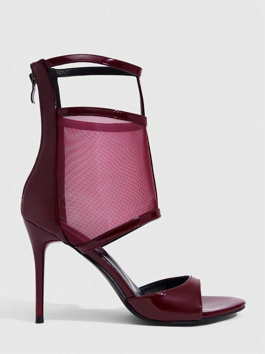 CUCCOO SZL Stylish And Sexy Women's High-Heeled Sandals Mesh Breathable Hollow Design Banquet Party Women's Shoes Cool Boots Prom Heels Summer Shoes - Burgundy - View 1