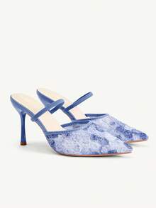 CUCCOO CHICEST Korean-Style Symphony Mesh Duo With High Heel Slippers Women's Summer Temperament Dating Shoes - Blue - View 3