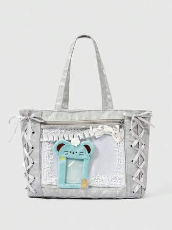 Grunge Punk Borsa a spalla da bambola con doppio fiocco in argento