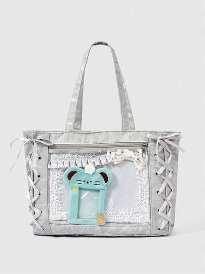 Grunge Punk Borsa a spalla da bambola con doppio fiocco in argento