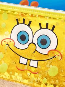 SpongeBob SquarePants | SHEIN 1個卡通角色印花亮片裝飾輕量PVC化妝包，適合存放化妝品、文具、日常用品、數位產品，完美適用於通勤、上學、旅行，適合所有年齡層，學生友善，海綿 - 無色 - 查看 4