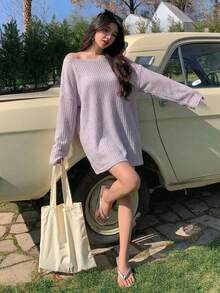 DAZY 女款素色休閒度假海灘罩衫洋裝 - 紫色 - 查看 4