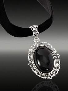 MortiRose 3pcs Gothic Style Black Gem Choker Necklace, Pendant & Earrings Set For Women, Retro Punk Jewelry - Multicolor - View 8