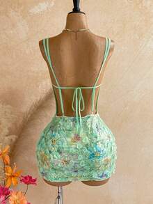Soleia Women's Applique Pleated Cowl Neck Sexy Tropical Elegant Tropical Date Vacation Night Out Beach Vacation Party Mini Dress Mint Green Summer - Multicolor - View 2