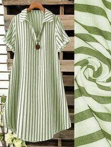 SHEIN Tall CURVE 大尺碼女款法式休閒夏季短袖V領長版洋裝 - 薄荷綠 - 查看 1