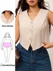 Enliva Plus-Size White Lightweight Vest, Women's Office Brunch Bussines Evening Attire, For Apple And Rounded Body Shape Teachers' Day Summer Casual Elegant - Khaki - View 1