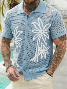 VENTUSAIL Men's Coconut Tree Hollow Knit Top - Baby Blue - View 4