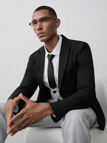 MENRIVO Men Casual Solid Color Formal Blazer, Autumn Formal, Ceremony - Black - View 1