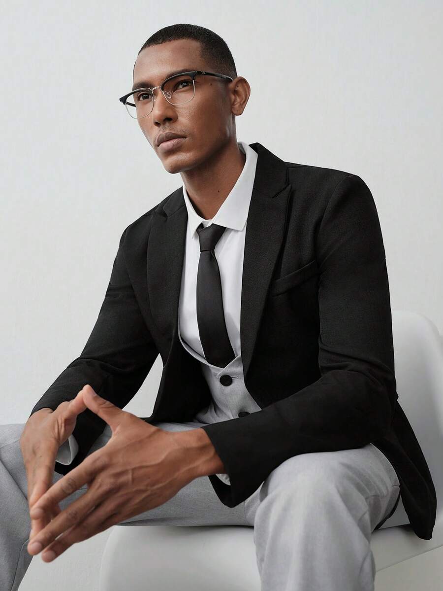 MENRIVO Men Casual Solid Color Formal Blazer, Autumn Formal, Ceremony - Black - View 1
