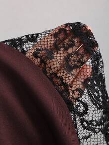 Sweetra Women's Spring/Summer Black Asymmetrical Cutout Lace Patchwork Blazer Skirt, Slimming Mid-Length - Burgundy - View 6