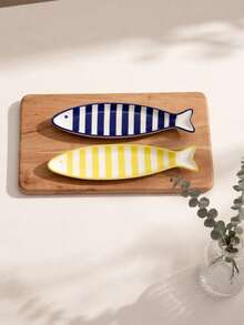 Cirelle 1PC Fish Shaped Ceramic Plates, Striped Porcelain Serving Dish, Cute Animal Snack Tray For Nuts, Candies, Dried Fruits, Mediterranean Style Appetizer Platters - Multicolor - View 2