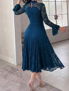 Feyla New Design Lace Hollow Out Waist A-Line Dress, Slimming, Romantic, Elegant, Suitable For Vacation & Party - Lake Blue - View 6