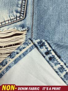 EMERY ROSE Camiseta de moda para mujer con estampado efecto denim, cuello redondo y manga corta - Multicolor - Ver 3