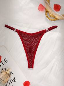 SHEIN Women's Mesh Fashion Sexy Animal Print Thong - Burgundy - View 7