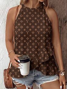 Selamara Camiseta de tirantes para mujer de talla grande, nueva y de gran para primavera/verano, con diseño de volantes en el bajo y estampado floral vintage, casual y versátil - Multicolor - Ver 1