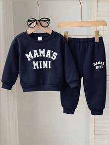 SHEIN 2pcs/Set Baby Boy Baby Girl Autumn/Winter Cute Letter Print Long Sleeve Sweatshirt & Elastic Waist Long Pants Set, Unisex Baby Clothes, Baby Winter Clothes - Multicolor - View 7