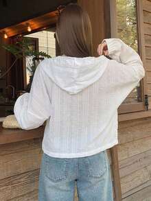 DAZY Women's Hooded Long Sleeve Loose Textured Fabric Lace Patchwork Casual Vacation Style Regular Jacket - White - View 4