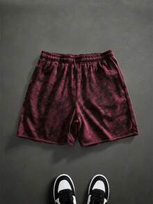 PAVTROS Men's Summer Casual Distressed Drawstring Waist Gray Shorts, Retro Style, Versatile Design, Holiday - Burgundy - View 2