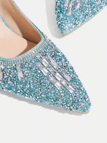 CUCCOO TILAWA Women's Crystal Heel Glass Rhinestone Pointed Toe Blue High Heel Pumps, Suitable For Outings, Banquets, Parties And Other Events - Ice Water - View 5
