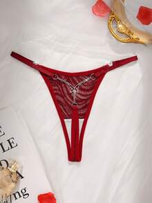 SHEIN Women's Mesh Fashion Sexy Animal Print Thong - Burgundy - View 6
