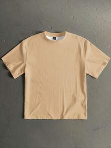Manfinity Roghcode Men's Letter & Angel Print Crew Neck Short Sleeve Casual T-Shirt - Khaki - View 3