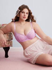 Elorette Plus Size Women's Lace Sexy Everyday Adjustable Strap Bra Hot Pink Summer - Pink - View 7