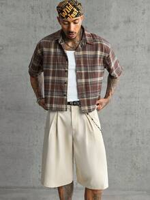 AXEPEAK Pantalones cortos casuales versátiles de uso diario con pliegues de unicolor para hombres - Albaricoque - Ver 6
