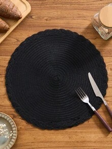 2/4/6/8/10/12/20/40 PCS Taplak Meja Bundar Anyaman Gaya Bohemian Sederhana Warna Hitam dengan Renda Kepang Warna Solid, Alas Meja Anti Selip. Anyaman Tangan, Anti Selip, Tahan Panas, Dapat Dicuci dengan Mesin dan Mudah Dibersihkan - Hitam - View 6