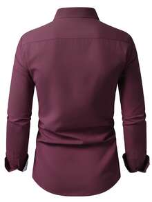 Manfinity Mode Camisa de manga larga con patrón floral de patchwork de un solo pecho (no posicionado), formal para hombres - Burdeos - Ver 2
