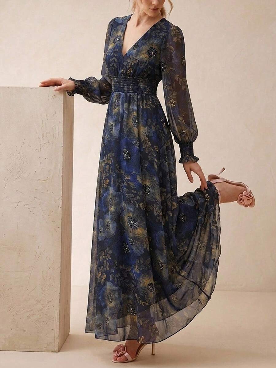 Amorya Women's Floral Print Waist Tie Elegant Dress Elegant Party Dresses Festival Outfit Women  Junina Party Dress  Elegant Long Party Dress