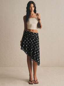 Poéselle 女款夏季休閒波點印花不對稱下擺裙 - 黑色 - 查看 5