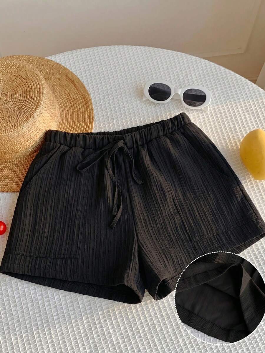 SHEIN EZwear Women's Casual Versatile Black Woven Shorts, Summer - Black - View 1