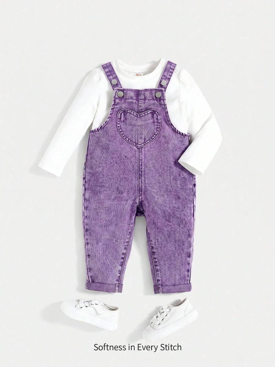 Cozy Pixies Baby Girls Fall Clothes Ruffle Trim Square Neck Bow Front Denim Overall Jumpsuit Without Tee - Purple - View 1