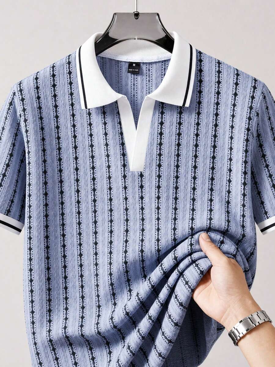 Manfinity Homme Camisa POLO de textura de talla estándar para hombre, regalo para novio, Día del Padre, multicolor - Multicolor - Ver 1