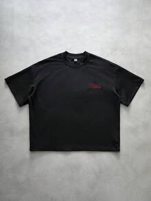 PAVTROS Camiseta de manga corta con cuello redondo y patrón de cruz 3D de ajuste regular para hombres, estilo casual de calle, unicolor - Negro - Ver 5