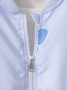 Girls' Floral Plant Leaf Print Short Pastoral Baseball Jacket, Thin Autumn Style - Blue - View 6