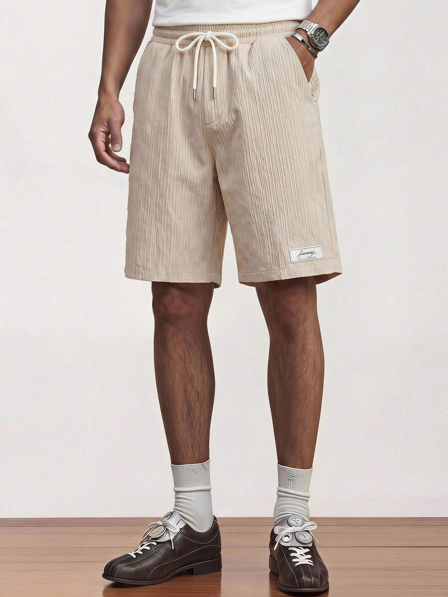 NORVETH Men's Drawstring Waist Pocket Casual Versatile Daily Travel Shorts - Apricot - View 1